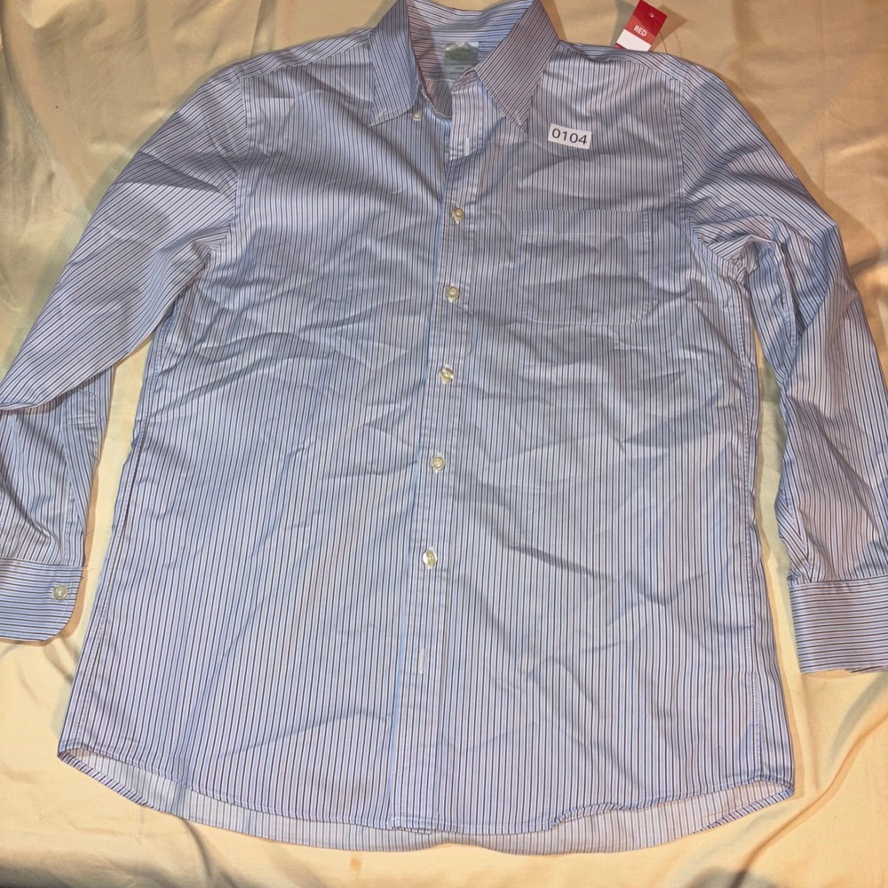 Brooks Brothers Mens 15.5 32 Slim Fit Striped Button Down Shirt Blue White USA